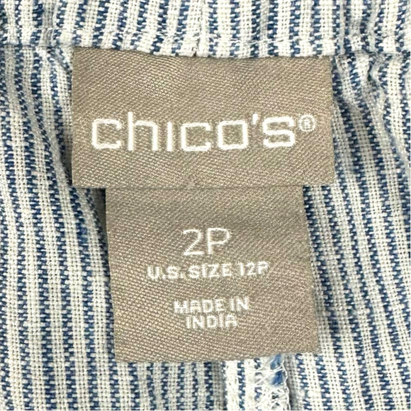 Chico's Pants Women Size 2P/US 12 Petite Linen White Blue Stripe TINY FLAW - Picture 3 of 9